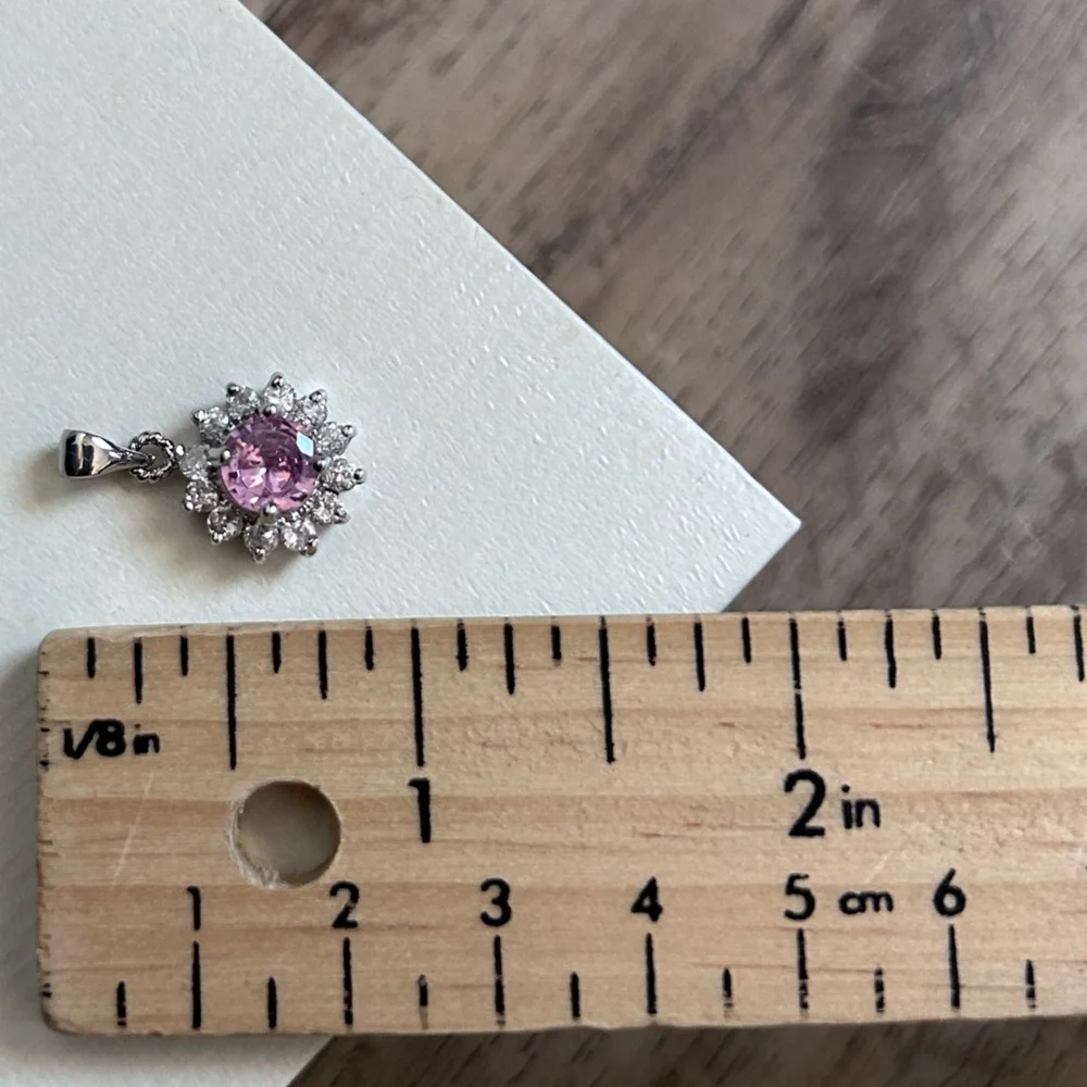 18k GP white gold plated Pink gemstone crystal necklace Pendant feminine sparkly - Picture 3 of 6